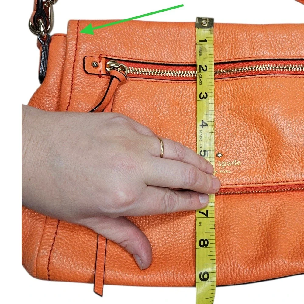 Kate Spade Pebbled Leather Crossbody Bag Coral Orange Flap Zip‎ Pocket Bright